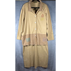 Blue Cactus Tan Print‎ Cotton Maxi Dress & Jacket Southwestern Size XL - 1X